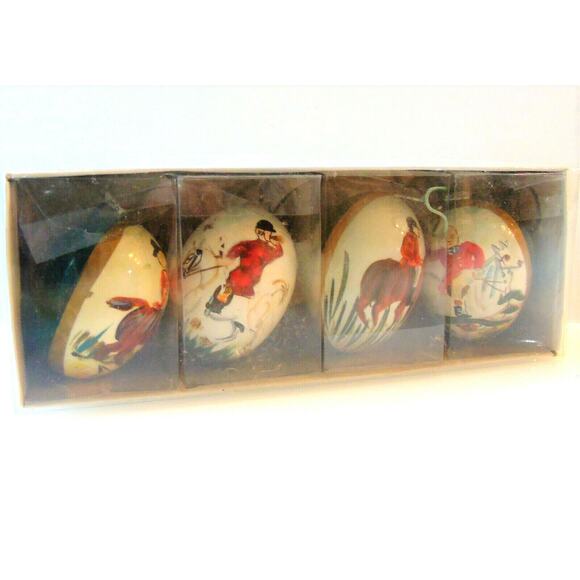 Wooden Egg Ornaments Set 4 Hand Painted Vintage Horses Of War Asian Soldier Eggs - Picture 8 of 8